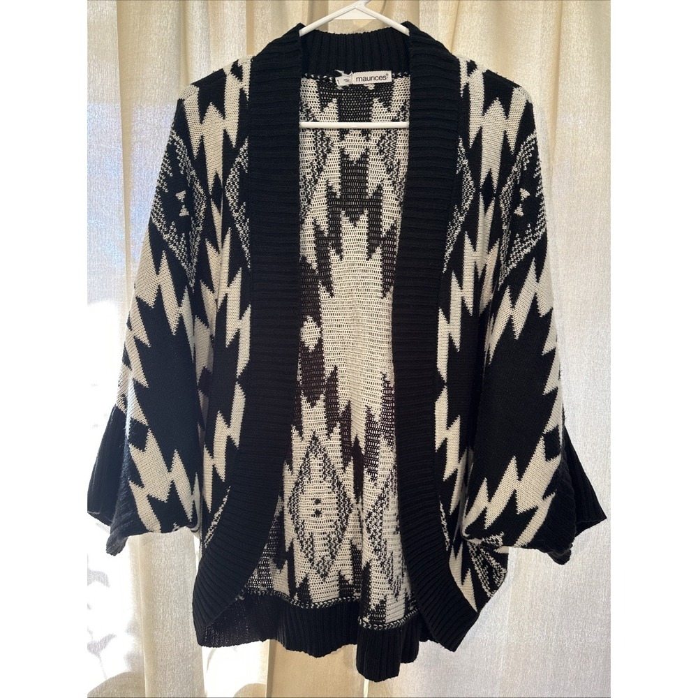 Maurice's Aztec Western Open Front Short Sleeve Cardigan‎ Plus Sz 1 Black